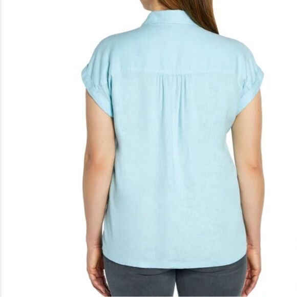 Orvis Ladies' Short Sleeve Linen Blend Shirt Blue Size L 10/12 - Picture 3 of 4